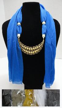 Scarf Necklace-Crescent Moon w/ Gold Scrollwork 70"